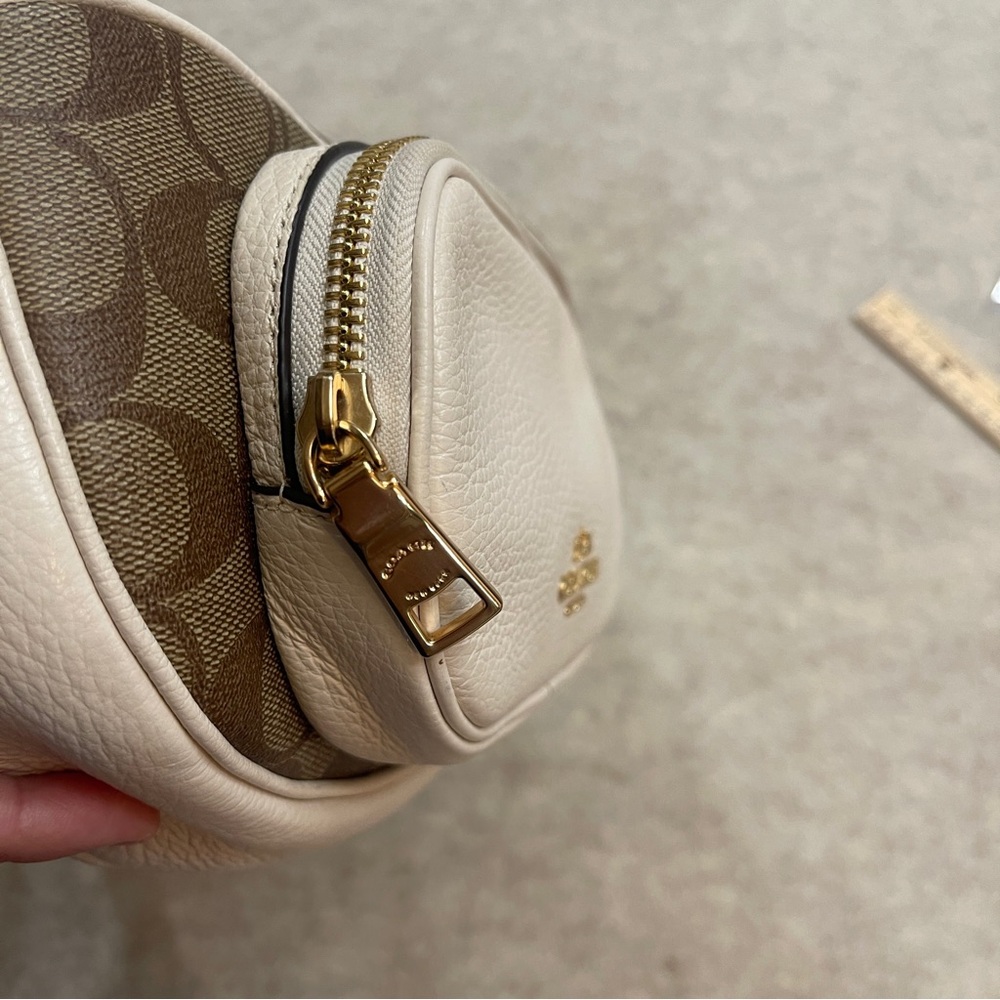Coach Court Belt Bag in Signature Canvas Khaki and White Gold Hardware - Picture 16 of 17
